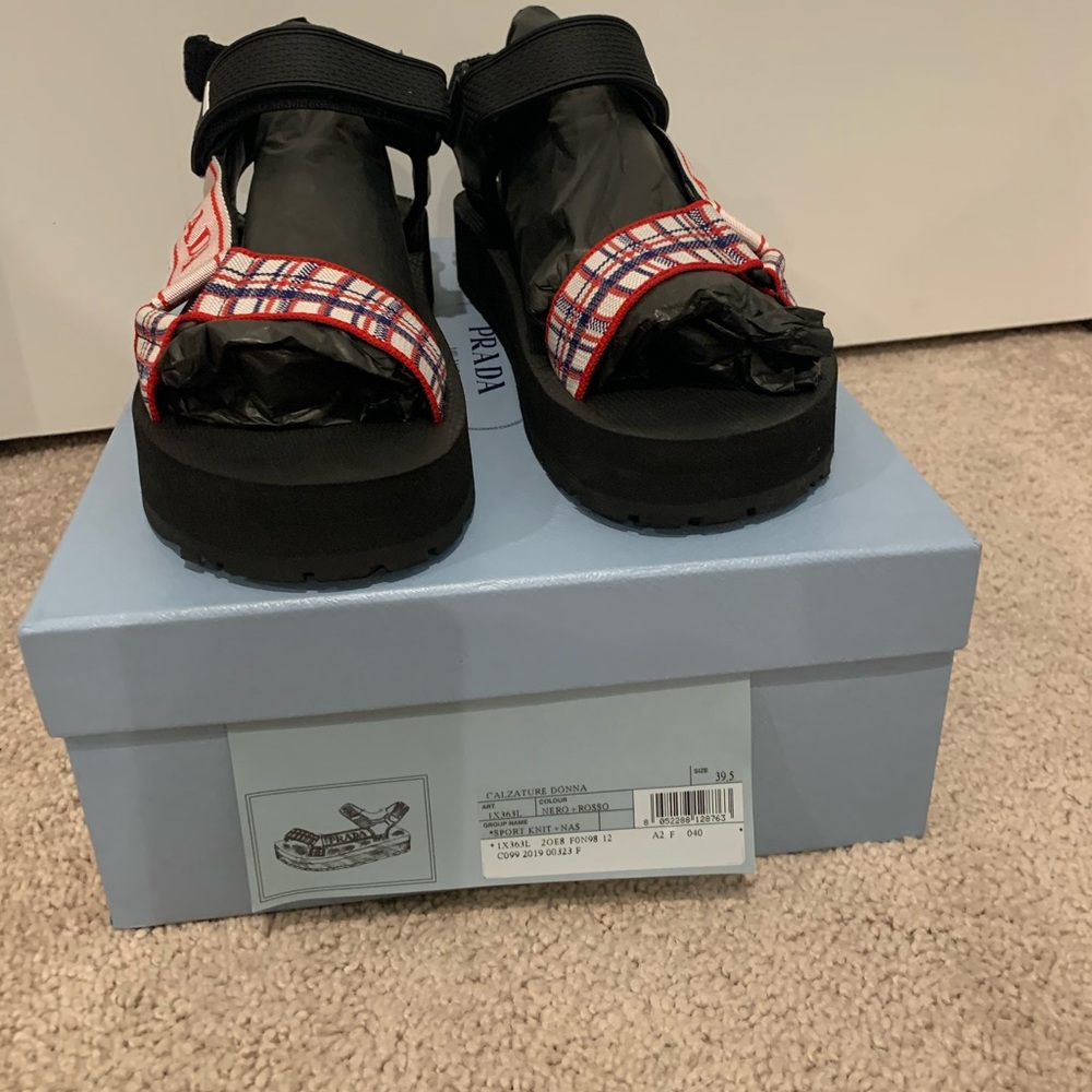 Prada Logo Platform Sandals
